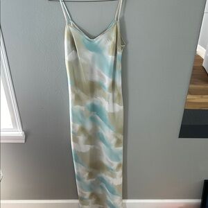 Pale Blue and Green Sleeveless Slip Dress for Cocktail